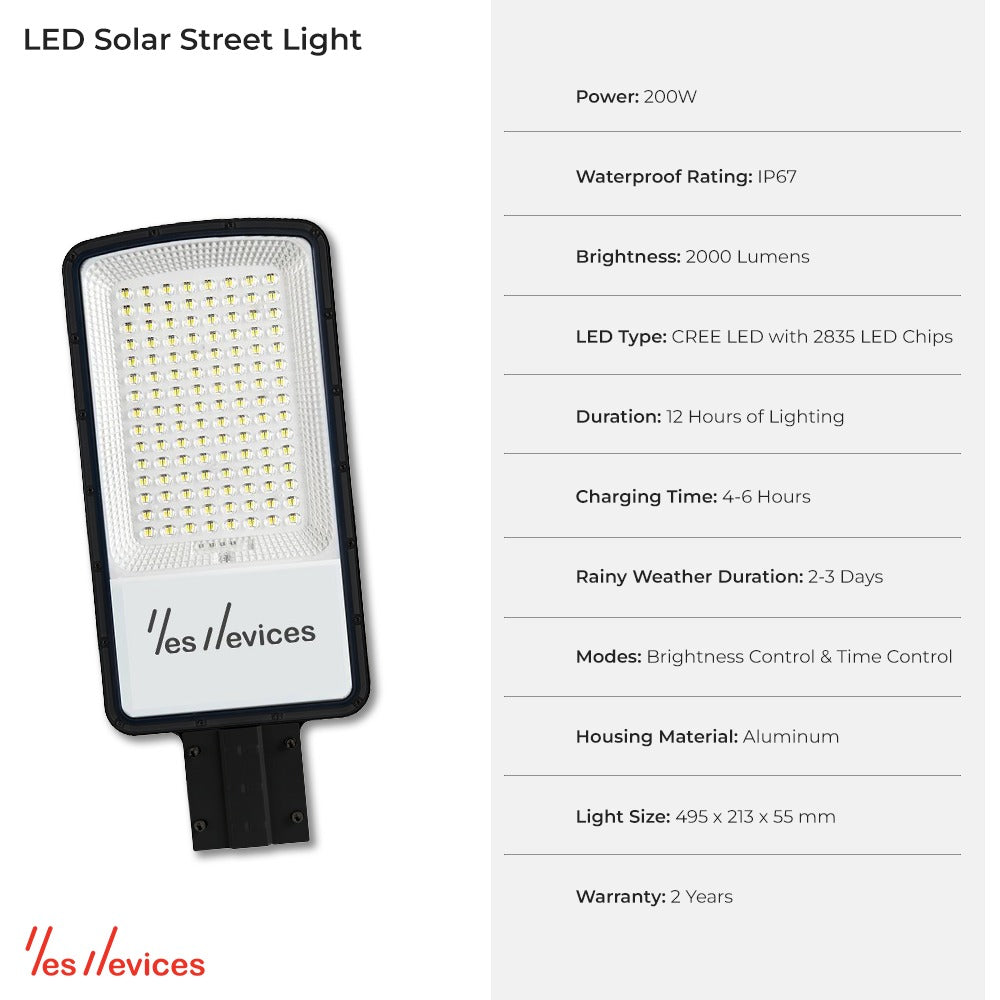 LED Solar Street Light Yd - Yes Devices Lightning | 200W YDLS200-02
